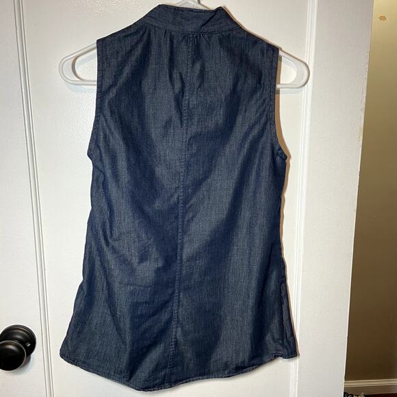 Toad & Co Chambray Wrap Blouse Tank V-neck Side Zip  Denim Navy Blue Small - Picture 4 of 4